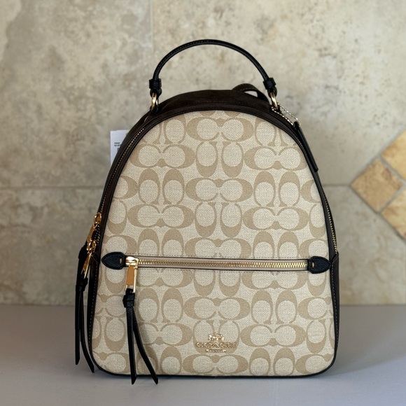 Coach Jordyn Medium Signature Backpack Light Khaki/Brown Multi - Picture 1 of 13